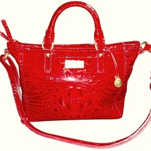 Brahmin Asher Bright Red croc hand/crossbody bag with hang charm EUC